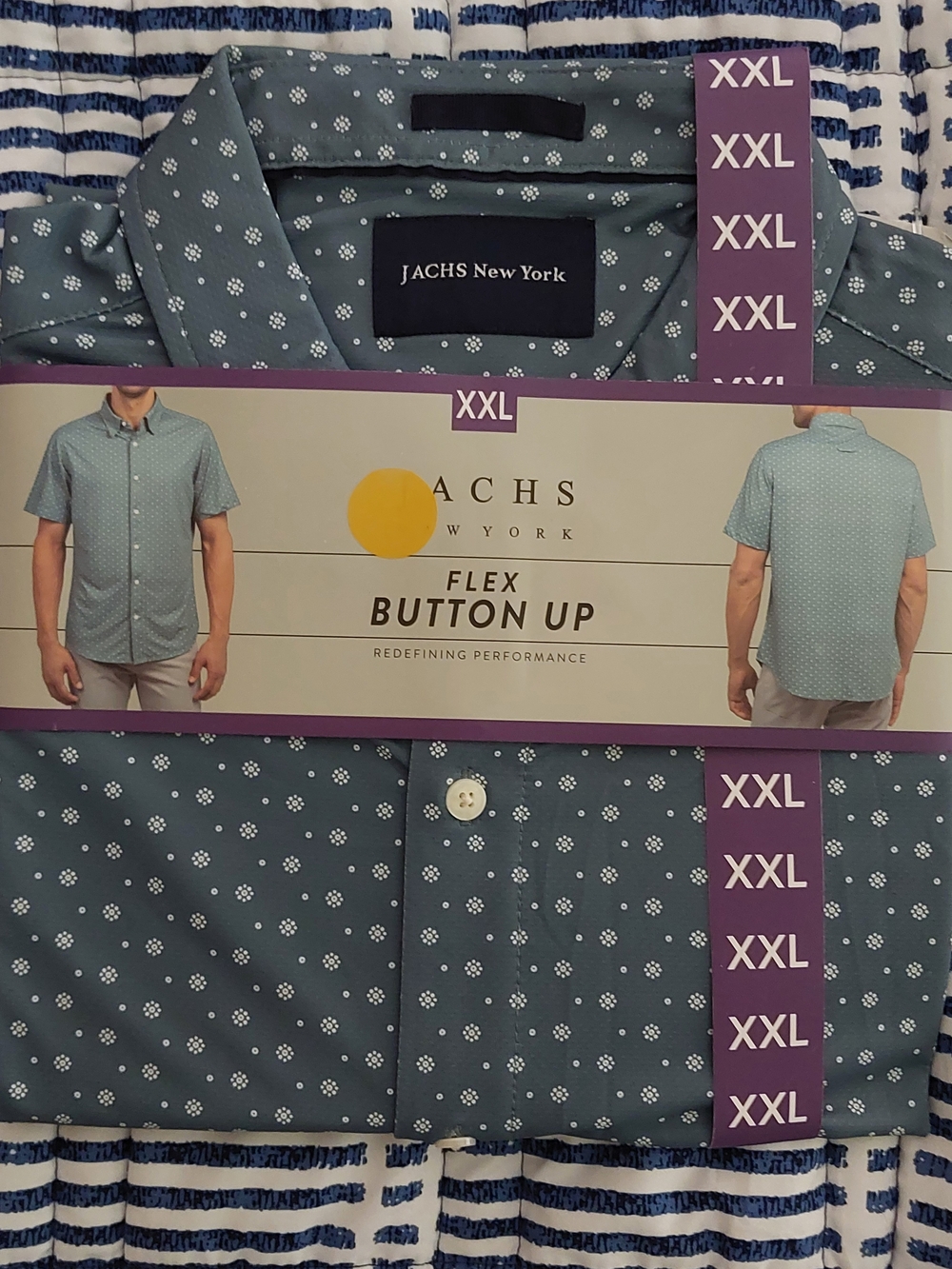 JACHS New York Teal Blue Short-Sleeve Flex Button-Up Shirt - XXL